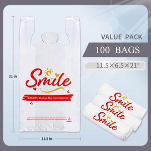 Confezione da 100 Sacchetti di Plastica Bianchi con Manici a T-Shirt, 11.5"x6.5"x21", Alternativa Divertente per Sacchetti di Ringraziamento per lo Shopping - Product Image 4