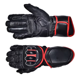 Gants de moto HOLY SIGNS INTERNATIONAL en cuir noir et rouge à motif givré, à doigts entiers, avec fermeture à tirette, protection antidérapante - Product Image 5