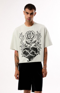 High Quality Men's Boxy T-Shirt 100% Cotton Drop Shoulder Distressed Cartoon Print Street Style <b>Turtleneck</b> Breathable 280g - Product Image 5