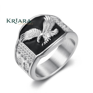 Anillo de Sello de Plata 925 para Hombre con Diseño de Águila, Diamante Cultivado en Laboratorio, Baño de Rodio, Engaste Pavé, Clásico para Uso Diario - Product Image 1