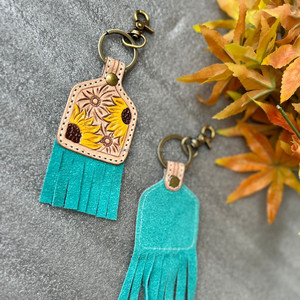 Nuevos llaveros de borla encantadores bonitos de cuero de Color genuino hechos a mano reales, gran oferta, llaveros turquesa modernos de estilo occidental - Product Image 4