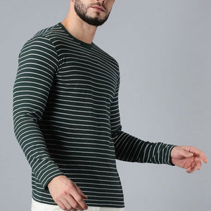 Camiseta de Punto a Rayas de Manga Larga para Hombre, Cuello Redondo, Corte Regular Informal, Patrón Verde y Blanco - Product Image 3