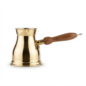 Cezve en laiton massif de qualité supérieure, lisse, pour café turc, Ibrik arabe, Briki grec, chauffe-lait et beurre pour cuisinière avec poignée en bois, OEM - Product Image 1