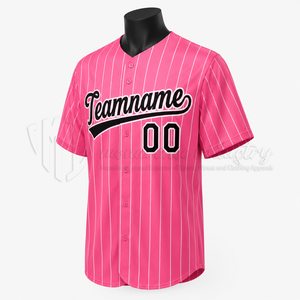 Camiseta de Béisbol Personalizada con Rayas Rosas, Uniforme de Equipo Sublimado Premium, Ligera, Transpirable, con Botones - Product Image 3