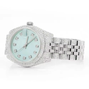 Reloj de Lujo con Movimiento de Cuarzo ETA, Acero Inoxidable, 20 mm, Unisex, Cristal Azul Cielo, Diamante Moissanita, 41 mm, Resistente al Agua 10 Bar - Product Image 2