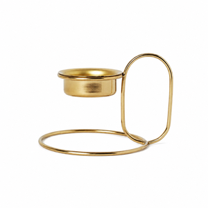 Quemador de Aceites Esenciales de Latón Puro Hecho a Mano, Portavelas de Metal Dorado de Lujo y Calentador de Cera Aromática Minimalista - Product Image 1