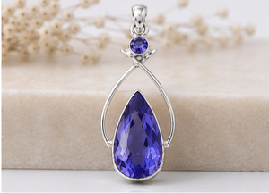 Natural Tanzanite Sterling Silver Pendant Pear Shape Tanzanite 925 Silver Pendant Handmade December Birthstone <b>Necklace</b> - Product Image 3