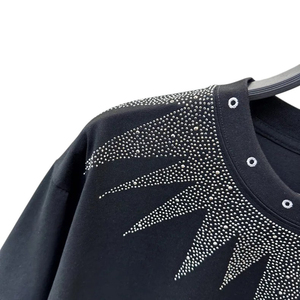 New Fashion Mens Sunburst Rhinestone T-Shirt Solid 260g 100% Cotton Luxury Sparkly <b>Crystal</b> Studded Black Shiny Short Sleeve - Product Image 3