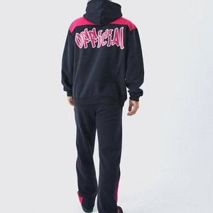 Conjunto de Sudadera con Capucha Azul Marino para Hombre, Corte Holgado, Felpa, Estampado de Letras, Chándal Informal con Bolsillo, Ropa de Otoño - Product Image 2