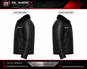 OEM Custom Logo Unisex High-Quality Black Shearling Leather Aviator <b>Jacket</b> Warm Fur Lined Winter <b>Jacket</b> Private Label - Product Image 3