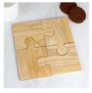 Professional Customized Home and Kitchen Natural Wood <b>Puzzle</b> Coasters Set of 4 Pieces For Cafe Canteen <b>Table</b> Set-up Mats & Pads - Product Image 1