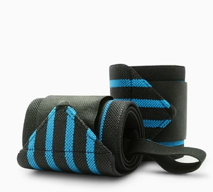 Attelle de soutien du poignet réglable en néoprène léger avec fermeture auto-agrippante respirante, rayée noir-bleu, unisexe, pour entraînement de force - Product Image 2
