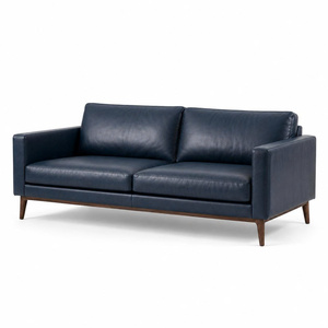 Sofá de Cuero Genuino de Primera Calidad, Sofá de 2 Plazas de Estilo Moderno de Mediados de Siglo, Muebles de Cuero para Sala de Estar, Hogar, Villa o Apartamento - Product Image 2