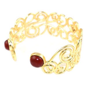 Unique Style <b>Red</b> Jasper Gemstone Royal Texture Pattern Wire 22k Gold Plated Adjustable Bangle <b>Bracelets</b> Jewelry Women Wholesale - Product Image 3