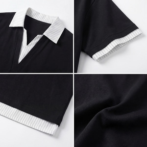 Camiseta de Golf de Manga Corta de Dos Piezas, Nueva Tendencia de Verano, Sin Arrugas, Transpirable, de Spandex/Algodón, para Hombre, con Cuello en V y Diseño de Parches - Product Image 5