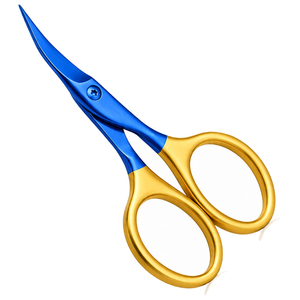 Ciseaux à cuticules courbés en gros, dorés et bleus, en acier inoxydable, lame tranchante, outil de manucure de précision durable, fournisseur OEM - Product Image 1