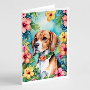 Whimsical Beagle Luau A7 Tamaño 5x7 Tarjetas de notas en blanco Paquete de 8 con sobres para saludos - Product Image 1