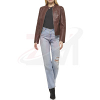 Vestes en cuir tendance couleur marron pour l'hiver, avec manches longues, pour femmes et unisexe.
