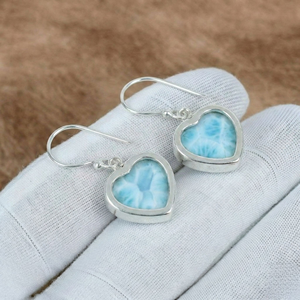 Pendientes de larimar con engaste artesanal en plata de ley 925 para mujer, estilo bohemio. - Product Image 3
