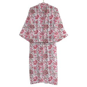 Kimono Informal de Algodón con Estampado Floral Hecho a Mano con Técnica India, para Verano, Invierno, Otoño y Primavera, Ropa de Estar para Mujer - Product Image 5