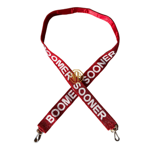 Sangle de sac à main en toile de polyester brodée de perles rouge cramoisi et blanc Boomer Sooner avec clip doré, accessoire de sac à bandoulière OEM - Product Image 6