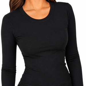 Chemises de compression de sport pour femmes de haute qualité à manches longues, respirantes, à séchage rapide, couleur unie, tissu extensible, prix bas, haut de compression - Product Image 5
