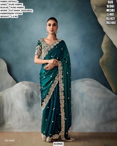 Sari Aurora Splash en tissu pur traditionnel, infroissable et absorbant l'humidité pour femmes - occasions de mariage/fêtes - Product Image 4