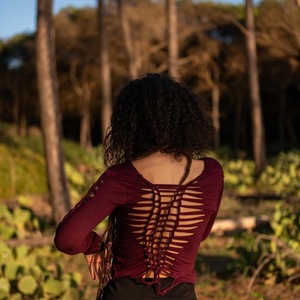 Boho Macrame Strappy Back Crop <b>Top</b> Long Sleeve Cut Out <b>Festival</b> Clothing Summer Blouse for Party Outfits - Product Image 1
