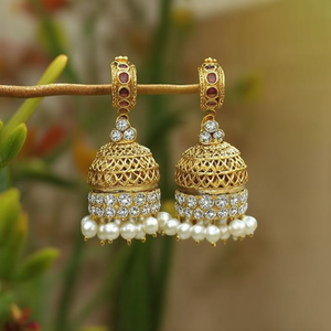 Ruby Kemp 18K Gold Plated Drop Earrings with Freshwater Pearl and Diamond Accent - Product Image 3