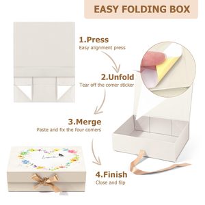 กล่องของขวัญ TH CBB-571 หรูหรา พับง่าย ผลิตจากวัสดุรีไซเคิล เคลือบด้าน พร้อมริบบิ้นลายดอกไม้ ฝาปิดแม่เหล็ก มุมติดกาว - Product Image 4