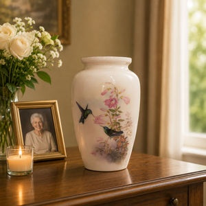 Urne funéraire pour cendres humaines, colibri blanc |   Souvenir commémoratif floral rose |   Urne funéraire pour adultes |   Élégant - Product Image 4