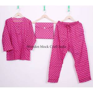 Conjunto de Pijama de 2 Piezas con Cuello Redondo, 100% Algodón, Cintura Elástica, Botones, Manga Larga, Estampado Floral a Mano, Transpirable - Product Image 6