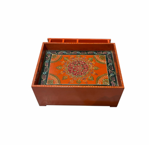 Nirmala Handicrafts Wooden Storage Tray Organizer with Drawer Bohemian Design Rectangle Multi Functional Indoor Decor - Product Image 2