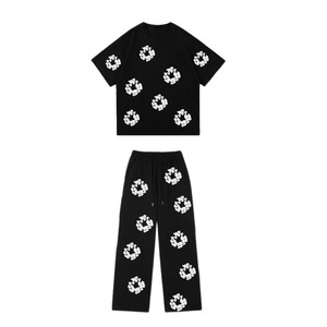 Ensemble chemise et pantalon en coton interlock 300 GSM, blanc, motif floral, logo personnalisé par transfert thermique, vêtements de détente, 2 pièces, homme - Product Image 4