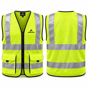 Gilet de sécurité haute visibilité personnalisé, réfléchissant, en maille, avec fermeture éclair et poches, pour travaux de construction, travaux routiers et sécurité - Product Image 4