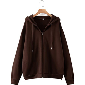 Sweat à capuche zippé décontracté personnalisé pour femme, couleur unie, avec poche, épais, fermeture éclair intégrale, vente en gros - Product Image 1