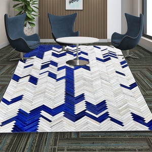 Alfombra Rectangular de Cuero Hecha a Mano de Lujo, Alfombra Gruesa de Estilo Patchwork Moderno con Diseño de Rayas Antideslizante y Logotipo de Onda de 8-10 mm para el Hogar - Product Image 2