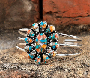 Handmade Multicolor Turquoise Cuff <b>Bracelet</b>, Boho Tribal Style - Product Image 2