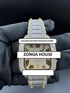 Montre unisexe en acier inoxydable analogique, entièrement sertie de moissanite, style Hip Hop, sport, affaires, mouvement mécanique antique - Product Image 4