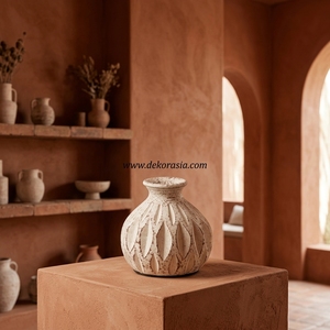 Colegio M Mini vase en terre cuite rustique blanc cassé, pot à bourgeons en argile artisanal, récipient décoratif en céramique pour table - Product Image 4