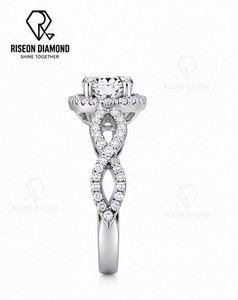 Anillo de Compromiso Infinity Twist con Diamantes, Oro Blanco de 18K, Halo Redondo con Piedras Decorativas, Joyería Fina de Lujo para Novia, Amor Eterno - Product Image 3