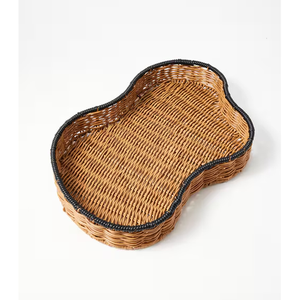 Plateau de service rectangulaire en rotin de qualité supérieure, tressé à la main, avec poignées en bois, écologique, pour cuisine, thé, café, plateaux décoratifs - Product Image 1