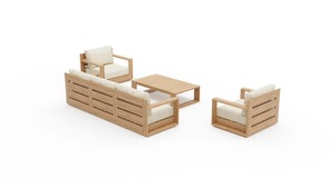 Contemporary Outdoor Teak <b>Sofa</b> Set with Armchair and Table, Durable Garden Furniture with Cushion for Resort, Villa, Hotel - Product Image 3