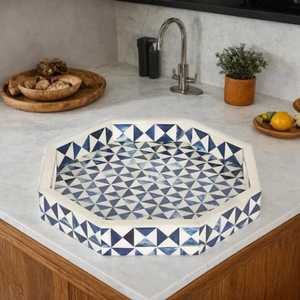 Plateau de service octogonal en os incrusté de haute qualité, design élégant, accessoire de cuisine et de maison, fabriqué avec des matériaux d'incrustation en os de la plus haute qualité - Product Image 1