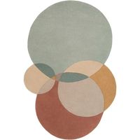 Tapis rectangulaire moderne en laine tufté à la main, à poils moyens, lavable, motif cercles abstraits superposés, style géométrique nordique, pour salon