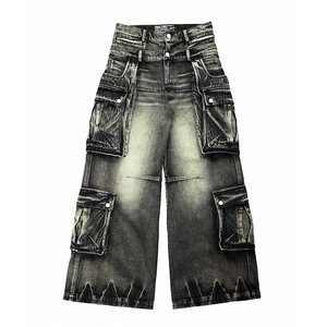 Pantalon multi-poches vintage personnalisé, coupe ample, jeans baggy pour homme, jeans de motard, style décontracté, pantalon en denim - Product Image 4