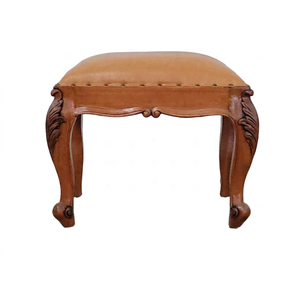 French Retro Unique Design <b>Stool</b> Style Leather Ottoman Genuine Leather Upholstery Dining Chair Carved Wooden <b>Stool</b> Upholstered - Product Image 1