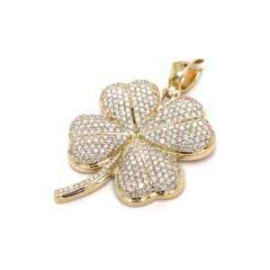 Colgante de Trébol de Cuatro Hojas con Moissanita Chapado en Oro de Plata Esterlina 925, Joyería Hip Hop para Fiesta - Product Image 1