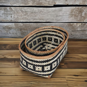 Cestas tejidas de bambú bohemias personalizadas, artículos de almacenamiento de verano sostenibles hechos a mano para el jardín del hogar, precio barato - Product Image 1