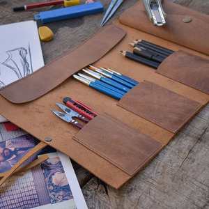 Estuche enrollable de cuero para lápices, organizador de dibujo con múltiples ranuras, estuche para herramientas de artista, proveedor mayorista de logotipos personalizados a precio razonable - Product Image 2
